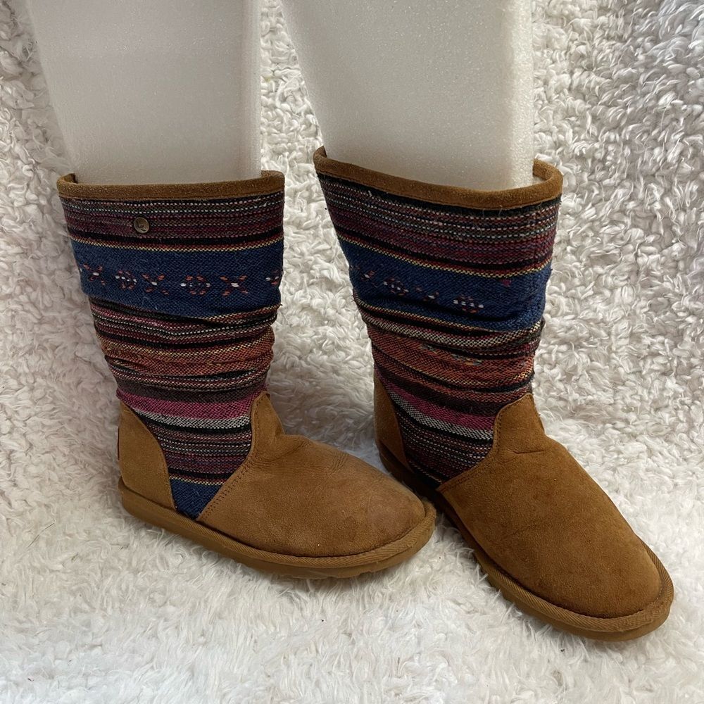KOOLABURRA MYKA CHESTNUT SUEDE TRIBAL KILIM BOHO BOOTS SZ 5